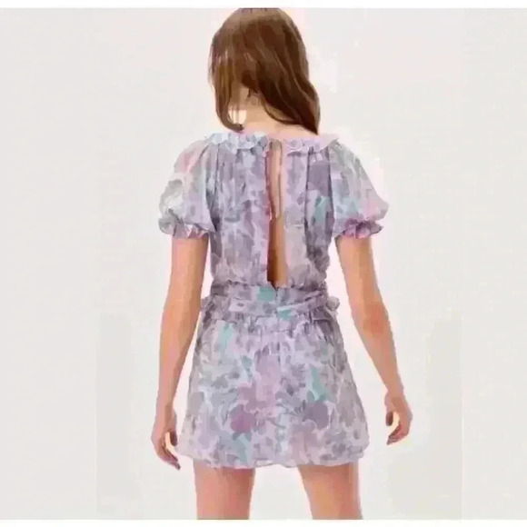 For Love & Lemons NWot  Shelly Floral Lilac Ruffle Mini Dress Size Small - Picture 2 of 5